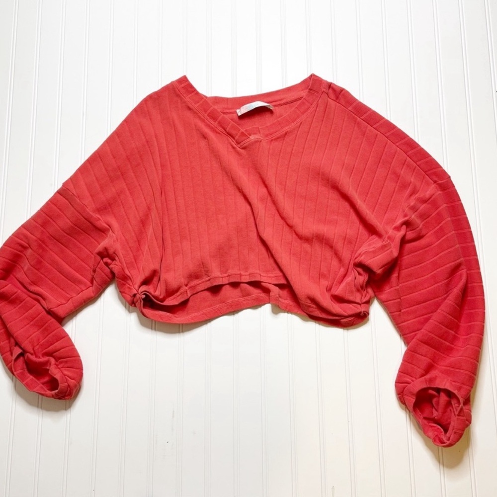Free People Beach Cropped Orange Pullover Top L